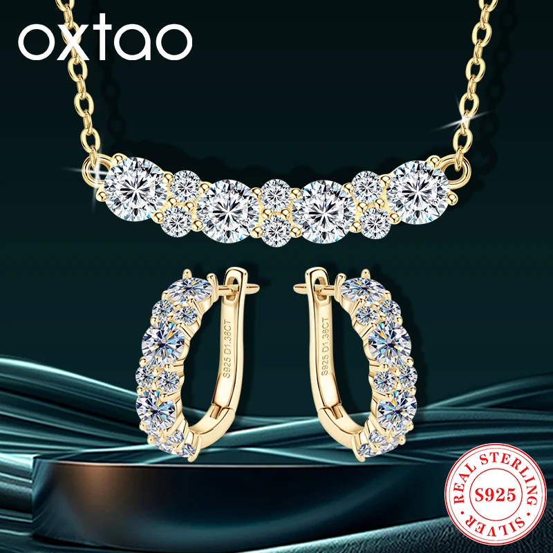 

OXTAO GRA Certified Jewelry Sets Wholesale Sparkling Moissanite Diamond Necklaces&Earring Luxury Gift Real 925 Sliver for Women
