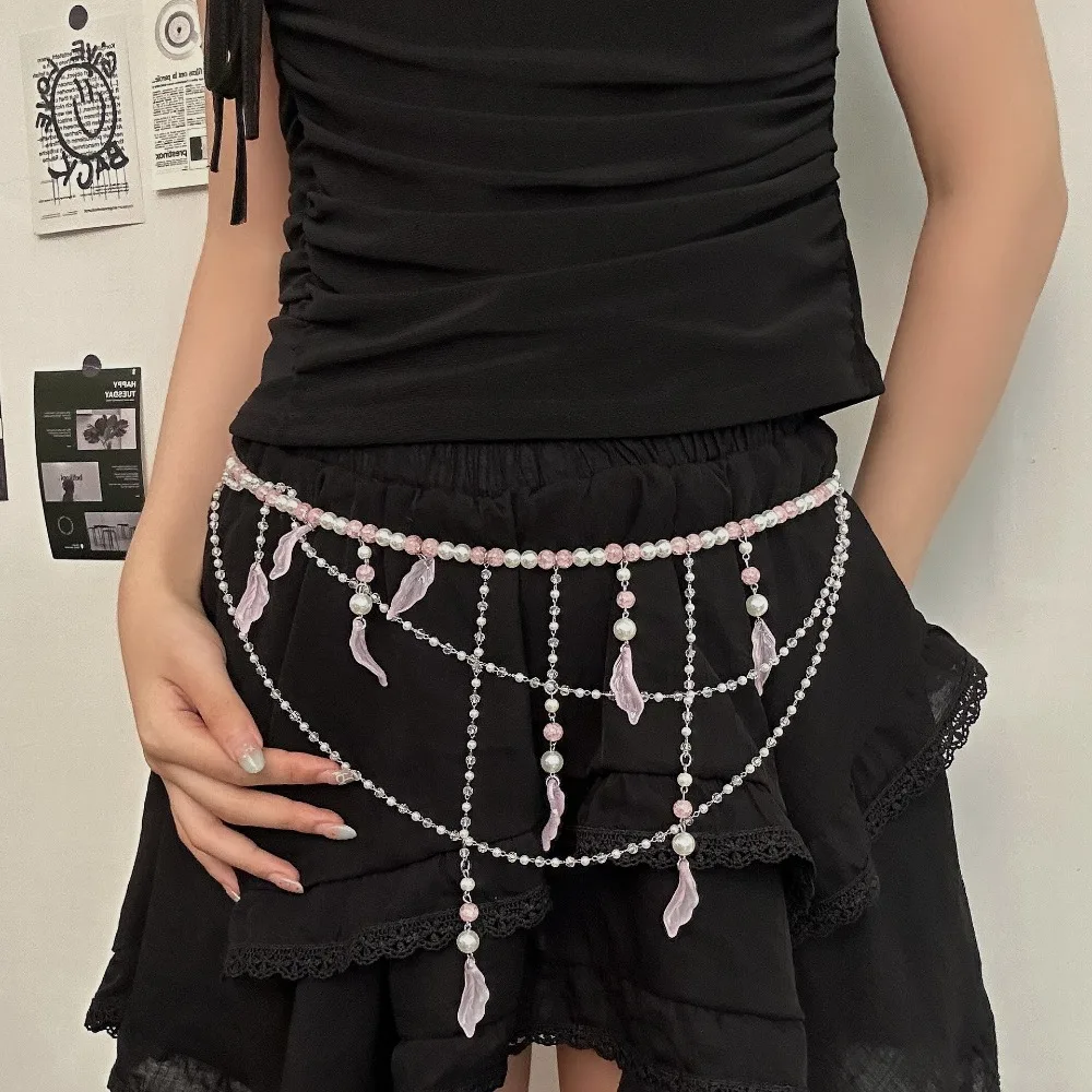 New Vintage Chain Flower Belt - Pearl Tassel Waist Chain, Multi-Layered Beaded Waist Decor Retro Dance Belt for Women
