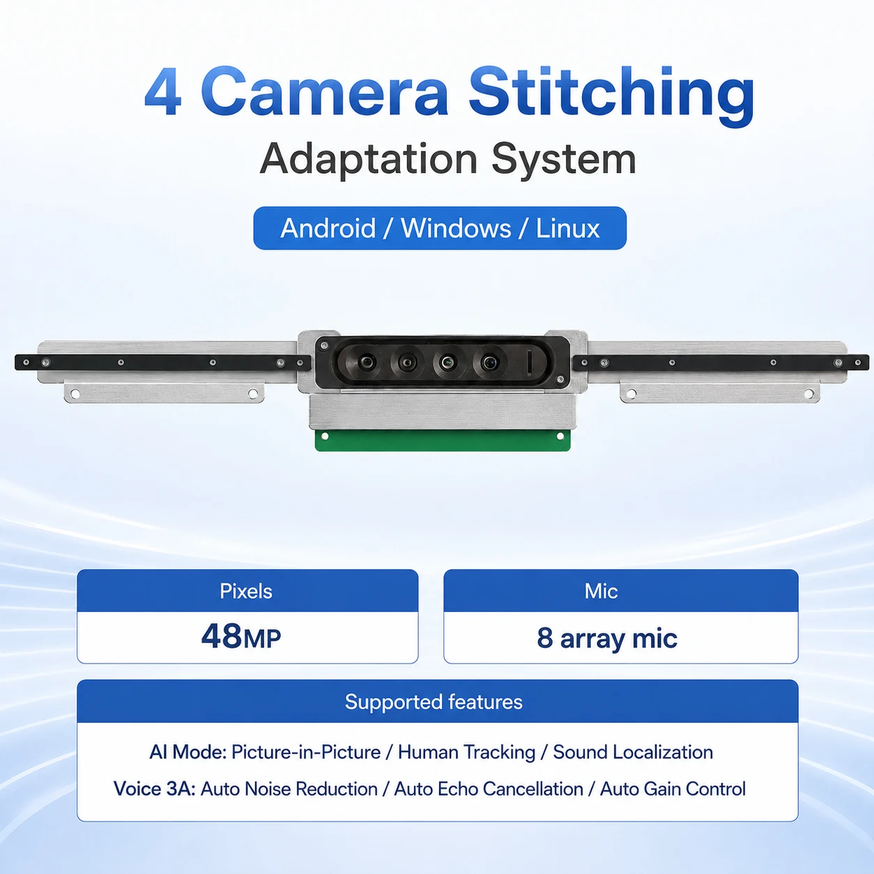 YANHCM 4 camera-stitchingmodules 48MP 4K 1080P groothoek USB plug-and-play 8 microfoonarray voor videoconferenties slim onderwijs