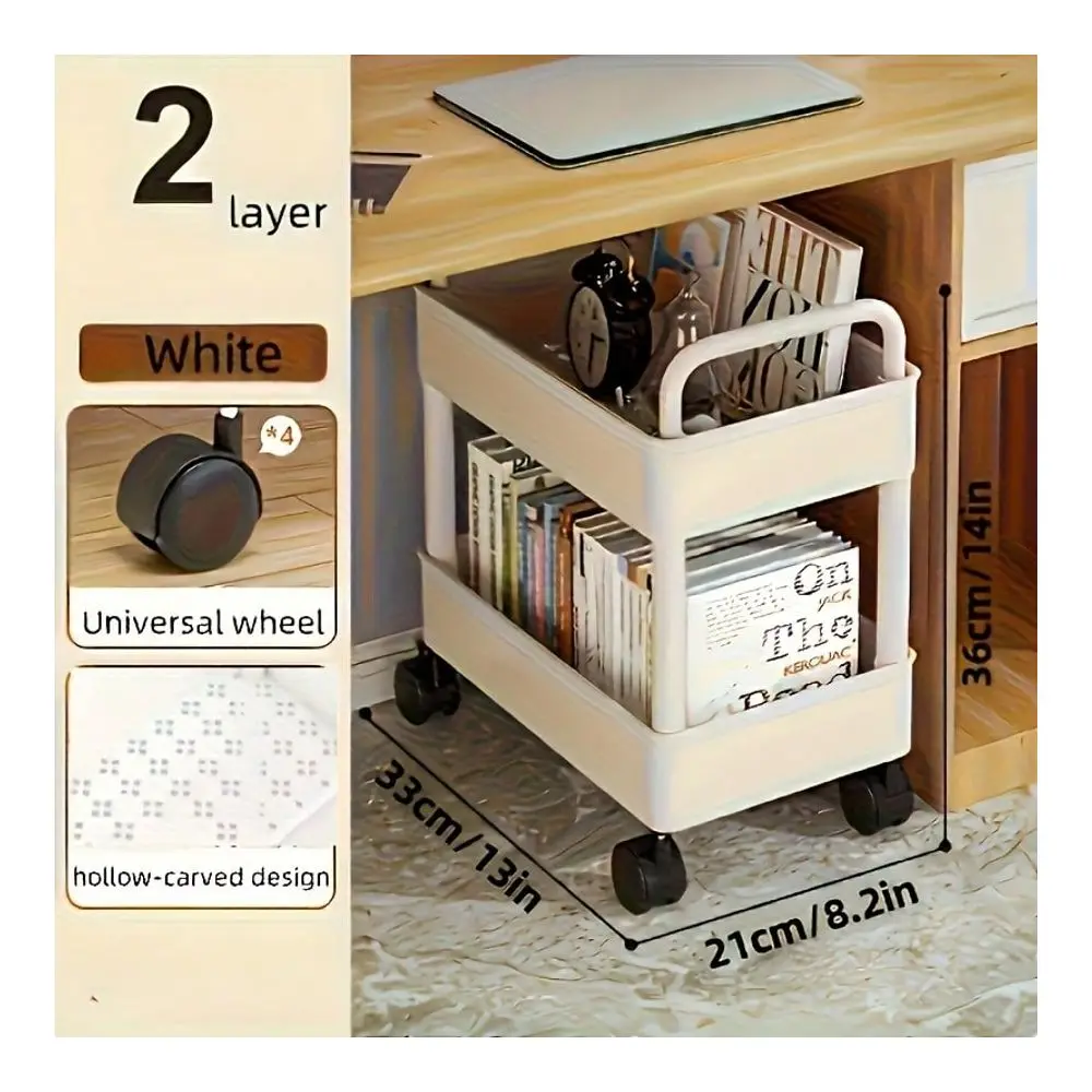 

DoubleTier Rolling Storage Rack Durable Plastic Office Supplies Snacks Books Organizer SpaceSaving Desk Shelf For Kitchen Bedro