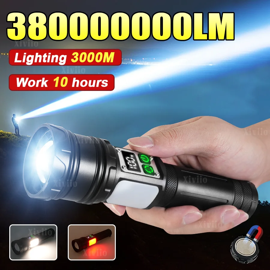 

Самый мощный светодиодный фонарик, супер яркий перезаряжаемый фонарик, мощный фонарик дальнего действия 6000 м, фонарик для кемпинга, рыбалки