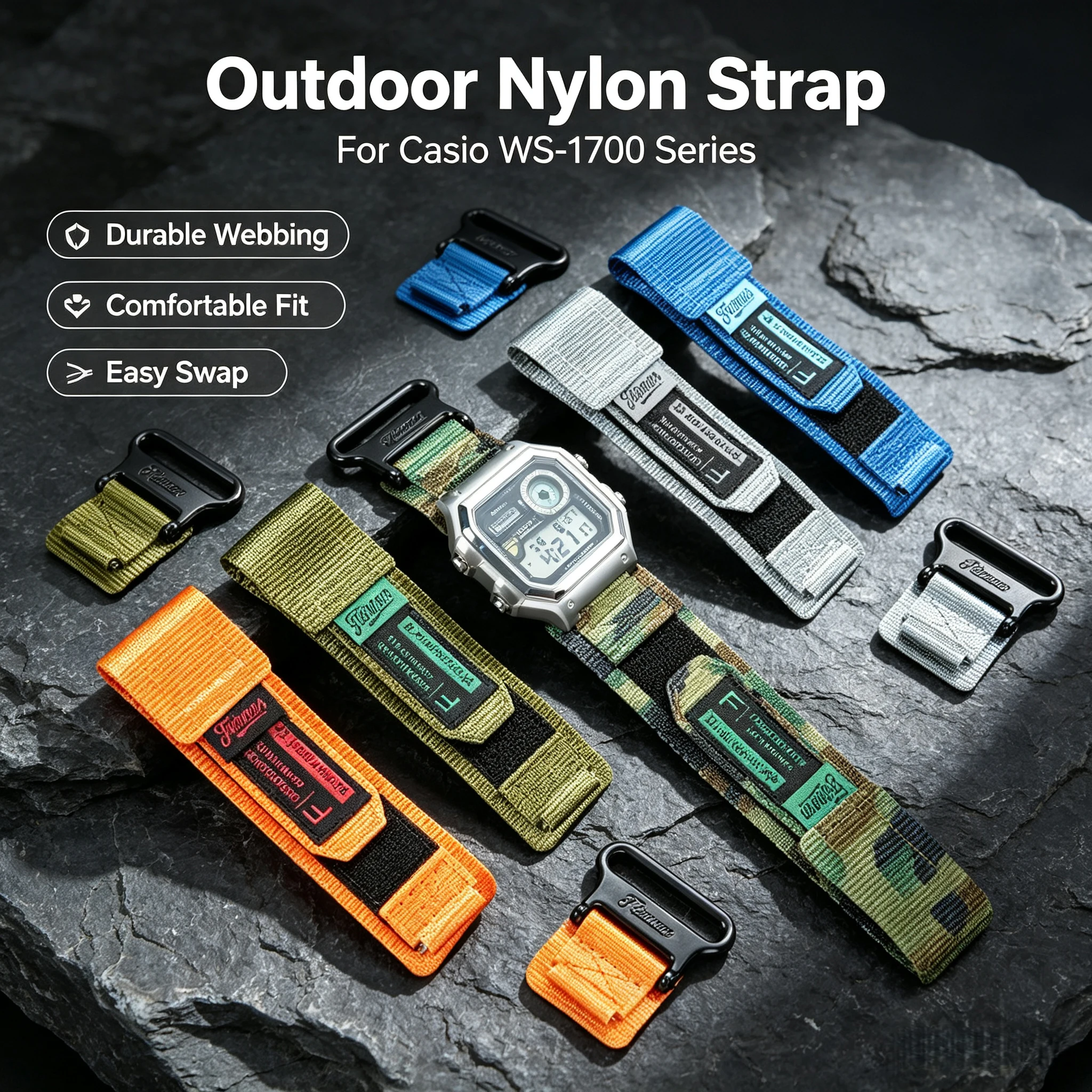 For CASIO 3562 WS-1700 mod kit Loop Nylon watch strap Stainless Steel Case suit |  Sports Waterproof watch band watch Accessorie