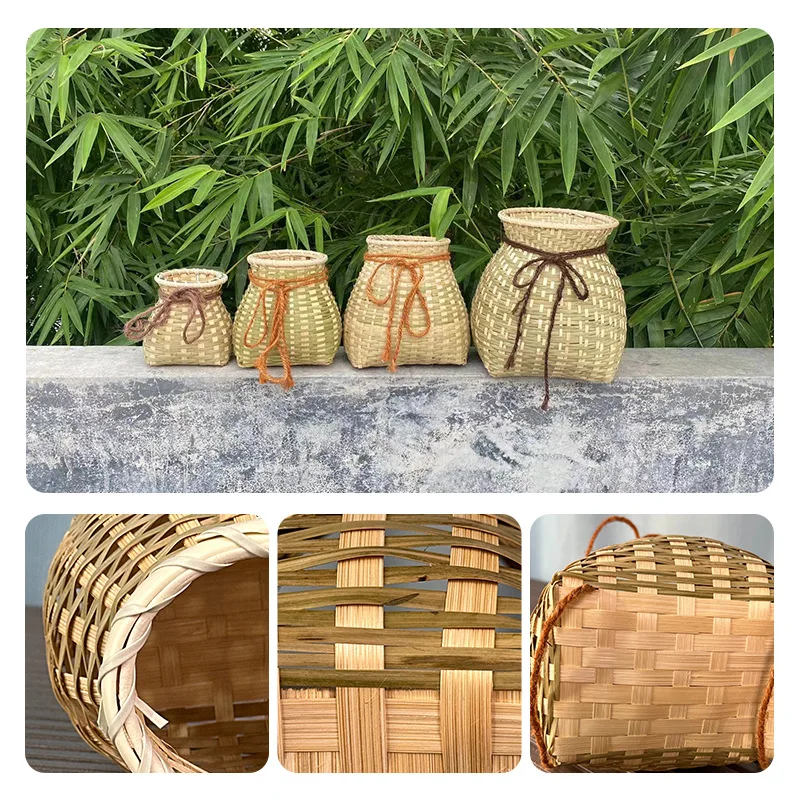 

Hand Woven Bamboo Basket Storage Bin Natural Fiber Organizer Odor Free Lightweight Kitchen Bathroom Farmhouse Rustic Home Decor
