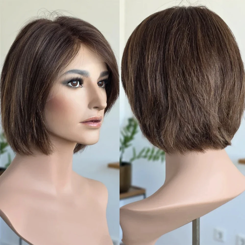 Short Straight Synthetic Wig Brown Brunette Heat Resistant Fiber Natural Looking Daily Wear Party Cosplay Wigs for Women Daily