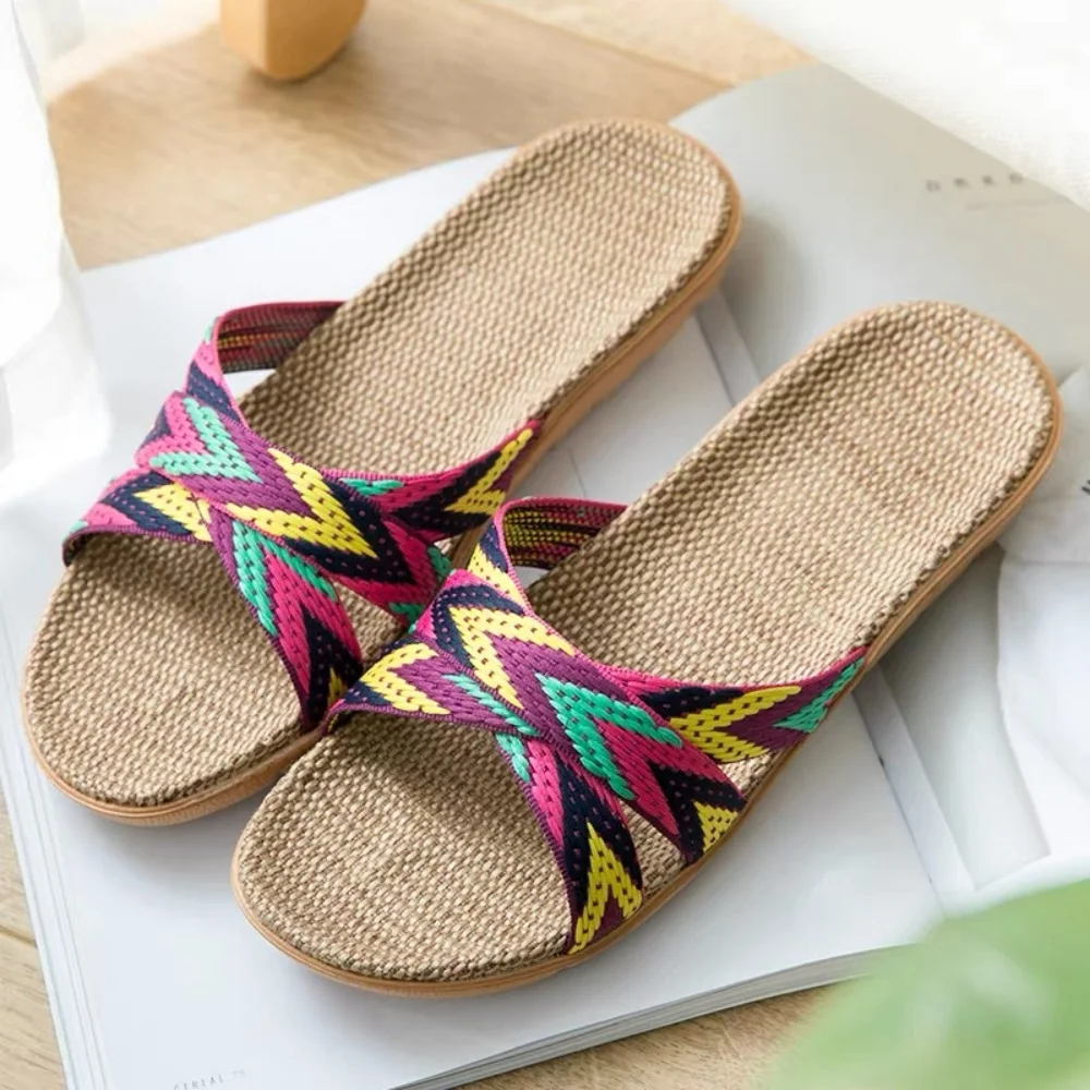 Summer Flax Slippers for Women, Indoor Couples, Anti slip Thick Bottom Wood Flooring Silent Wholesale Home Cool Slippers