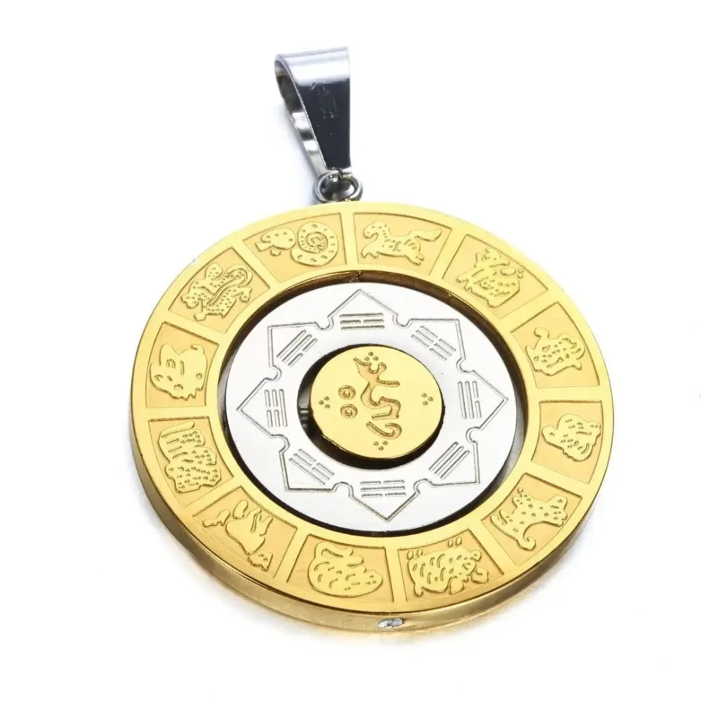 Obrotowa konstelacja zodiaku Jiugong Bagua Wisiorek Naszyjniki Pismo Święte Bóg Bogactwa Amulet Naszyjnik Biżuteria ze stali tytanowej
