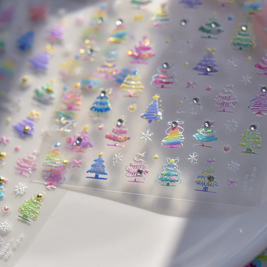 Pegatinas para decoración de uñas, árbol de Navidad, estilo navideño, alta calidad, nueva perla colorida, cristal, decoración de calcomanías para manicura DIY