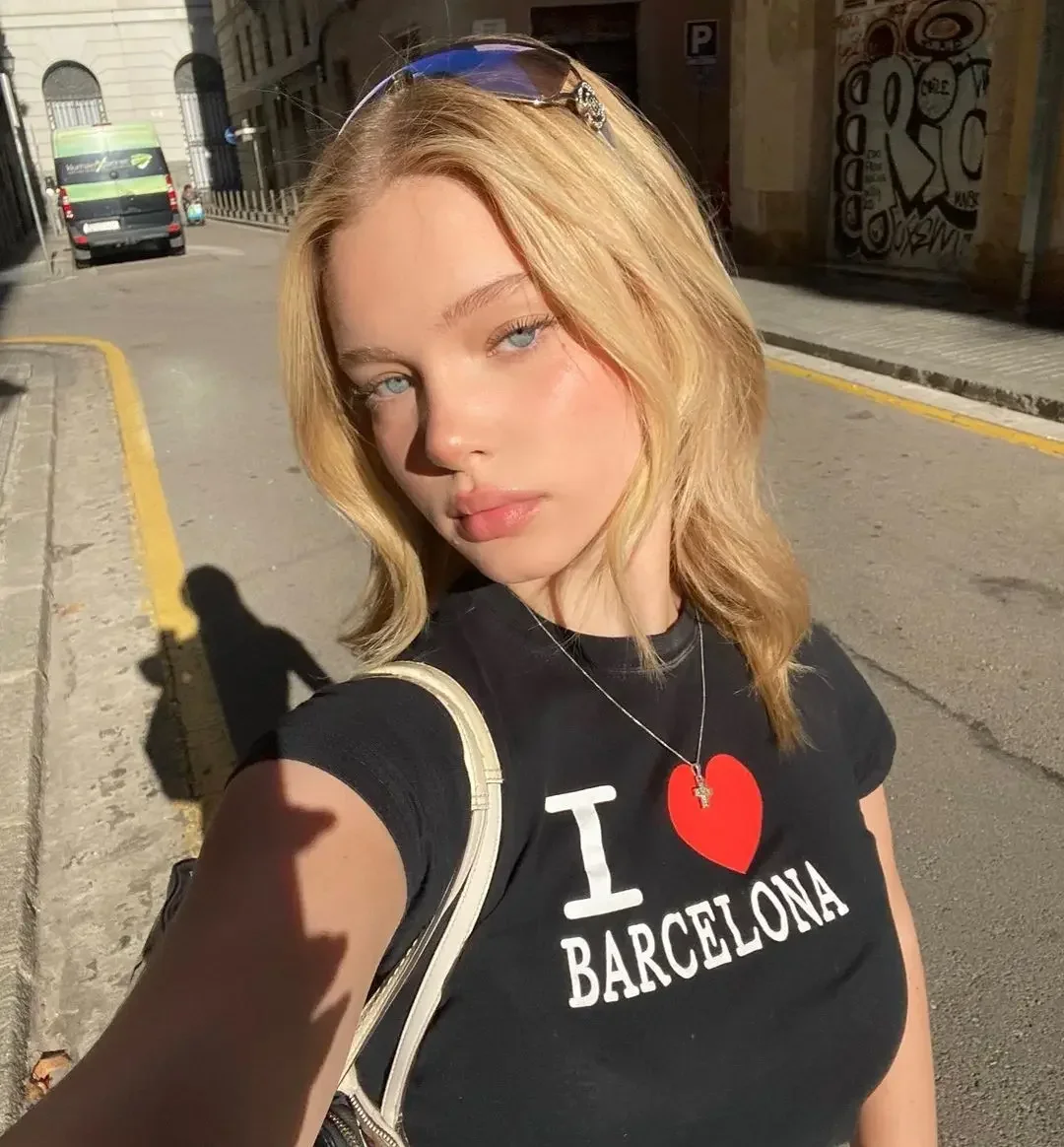 I Love Barcelona Women T Shirt Summer Fashion Harajuku Crop Top Sexy Party Clothes O Neck Y2k Baby Tee Femme Goth Dropshipping