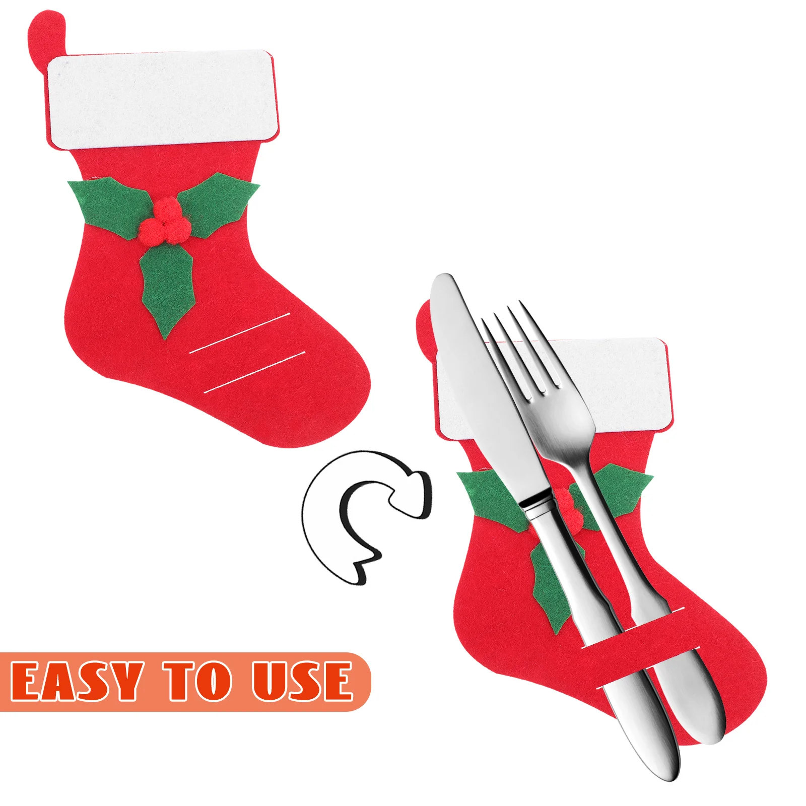

4Pcs Christmas Felt Cutlery Stocking Pouch Fork Spoon Bag Tableware Holder Holiday Party Decoration Christmas Cutlery Stocking