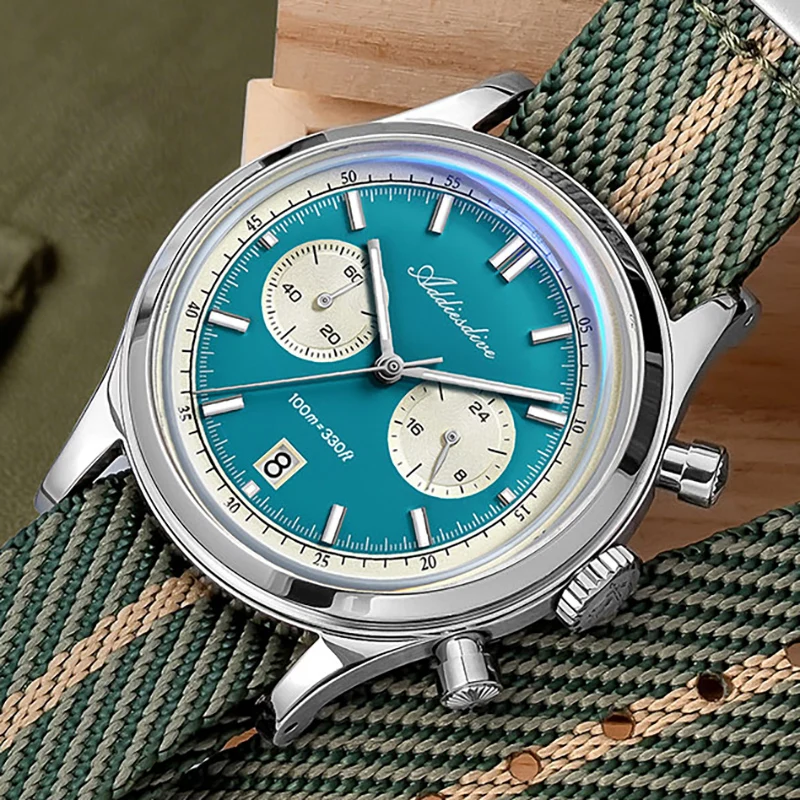 

ADDIESDIVE Men's Quartz Watches 100m Waterproof Luminous Chronograph Watch 38mm Bubble Crystal Nylon Strap 316L Steel Wristwatch