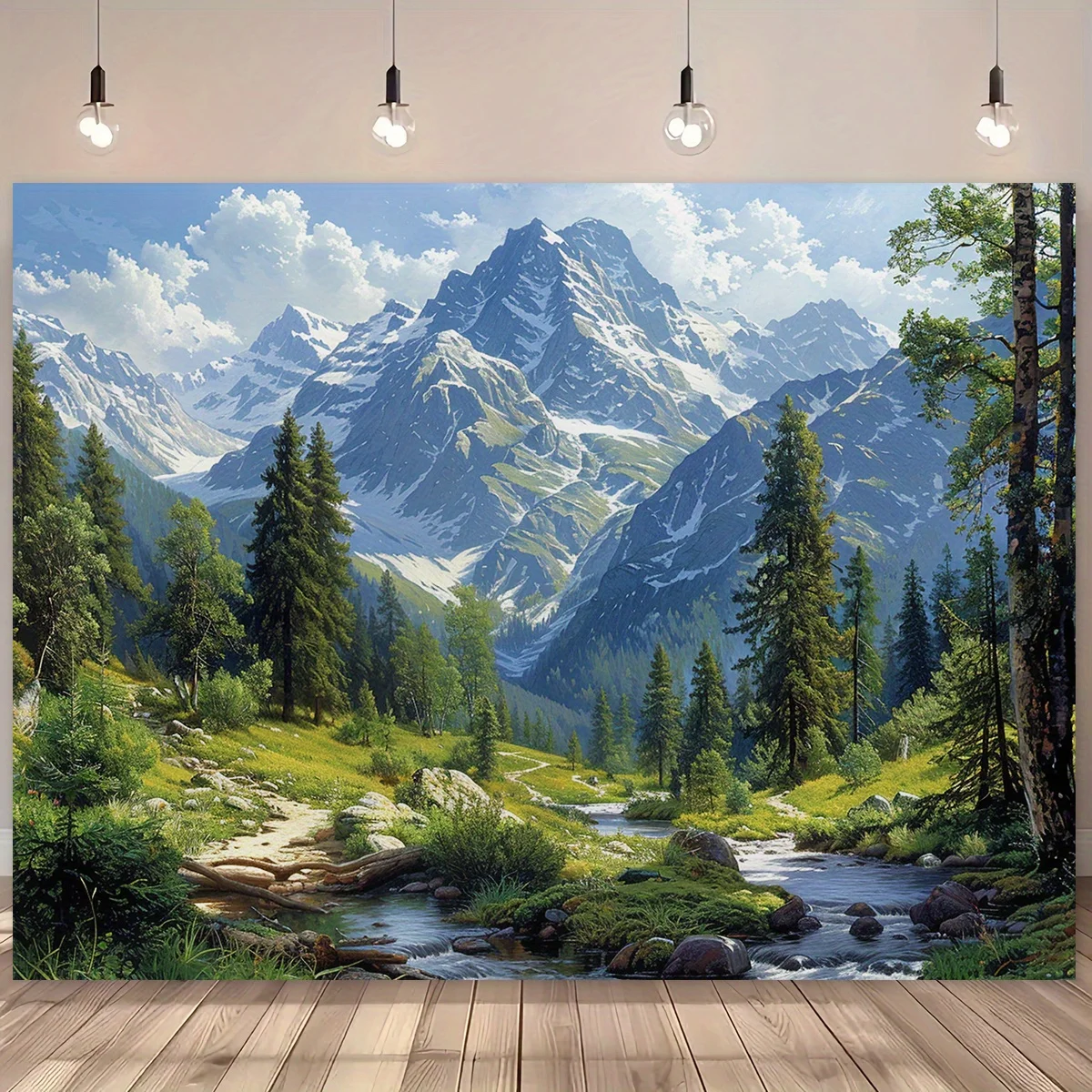 

1pc Mountain, River and Stream Scenery - Dreamy rural mountain, water and stream and forest valley views, polyester
