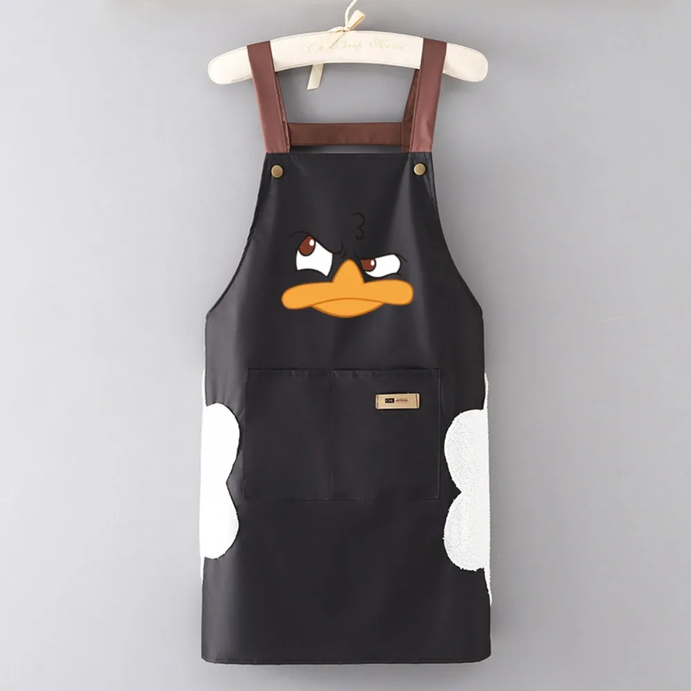 Abrasion Resistant Waterproof Apron With Pockets Cartoon Duck Printing Antifouling Apron Kitchen Accessories Restaurant Apron