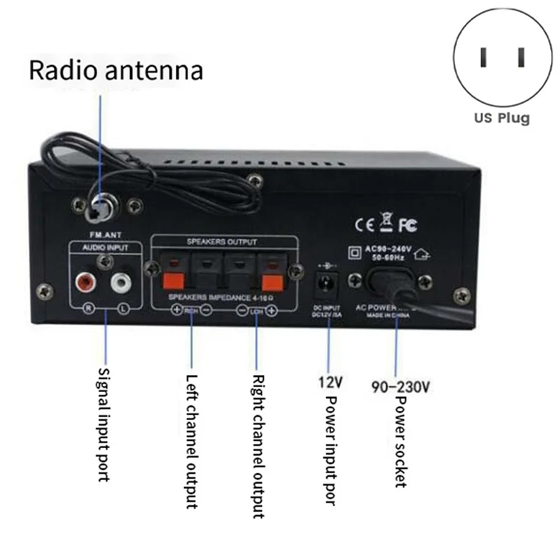 

AS95-Hifi Digital Amplifier 2.0 Bluetooth Surround Sound AMP Speaker For Home Car 1 PCS US Plug