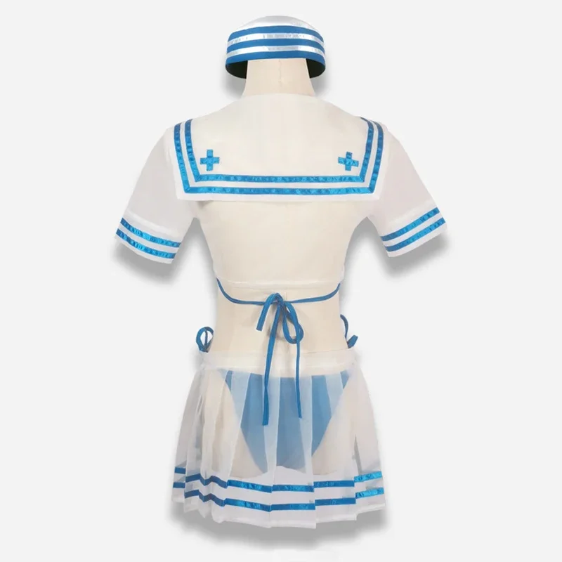 Illustration Re:Life In A Different World From Zero Rem Cosplay Costume Girl Wig Sailor Suit Cute Swimsuit Top Skirt Costumes