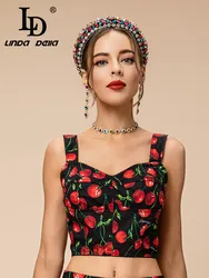 LD LINDA DELLA 2023 Fashion Runway Beach Wind Sexy Top Women's Pure Real silk Suspender Fruit Print close-fitting Top