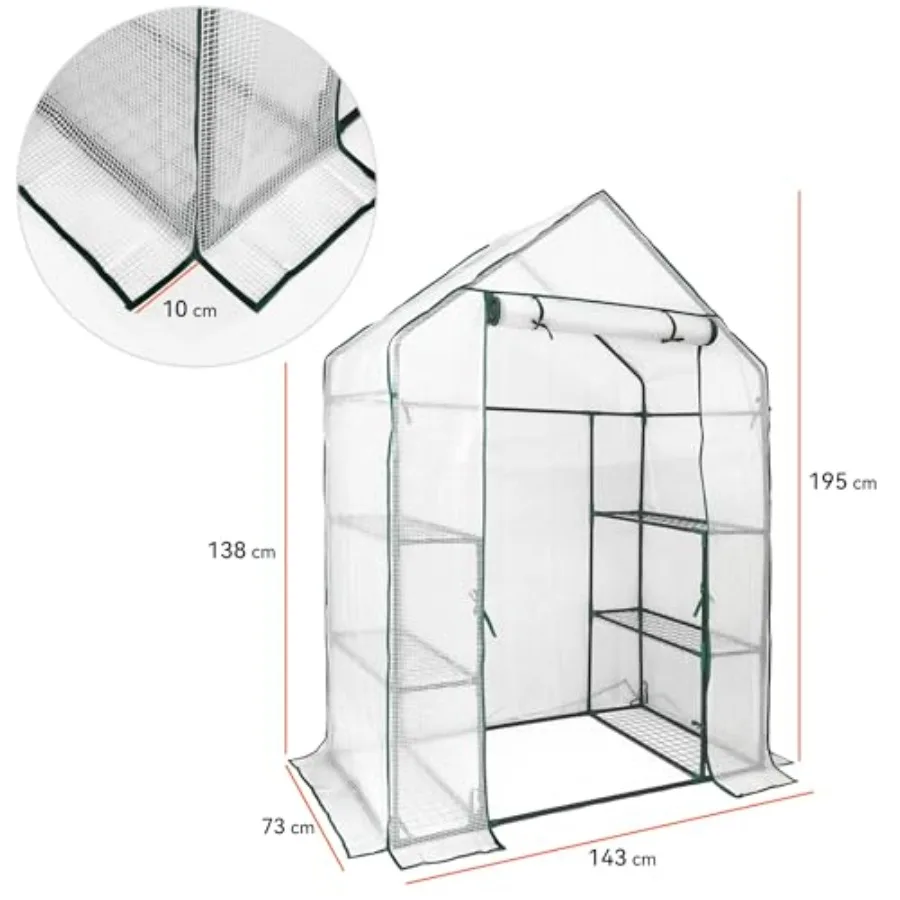 Walk in Greenhouse with 3 Tier 6 Shelves, 2 More Bottom Shelves Reinforced Plant House, Growhouse/Green House for Outdoor, PE C