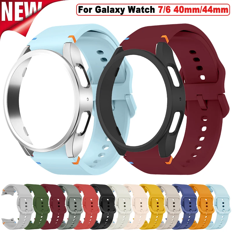 

Чехол для ПК + силиконовый ремешок для Samsung Galaxy Watch 7, 6, 40 мм, 44 мм, полый жесткий бампер, мягкий ремешок для Galaxy Watch 7, 6, 40 мм, 44 мм