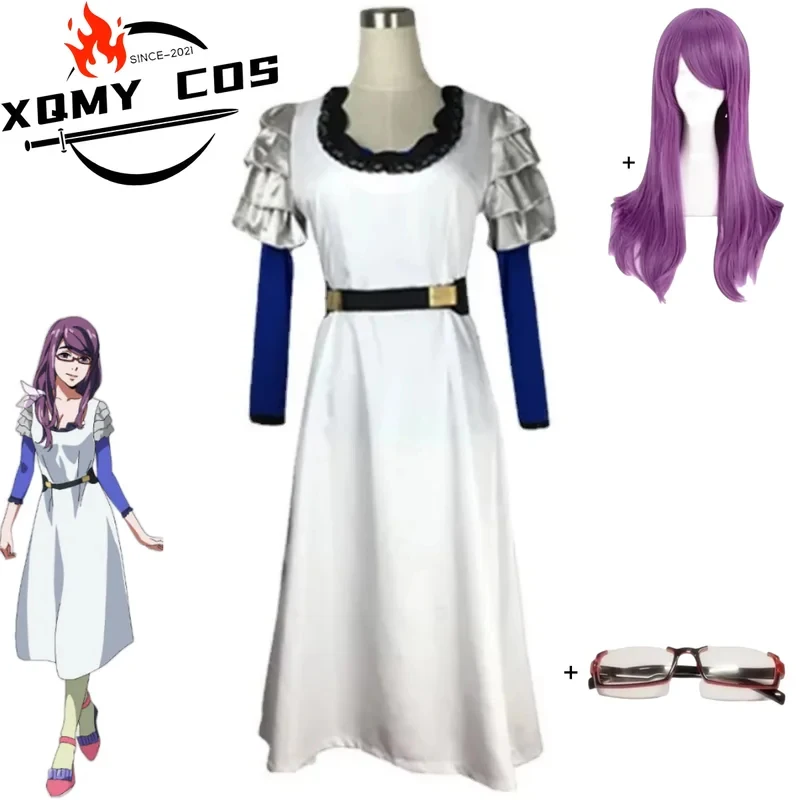5;e,8\v,5/XQAnime Tokyo Ghoul Kamishiro Rize Cosplay Costume White Long Sleeves Dress Wig Glasses Adult Woman Sexy Carf,5'h\8/m' view 2