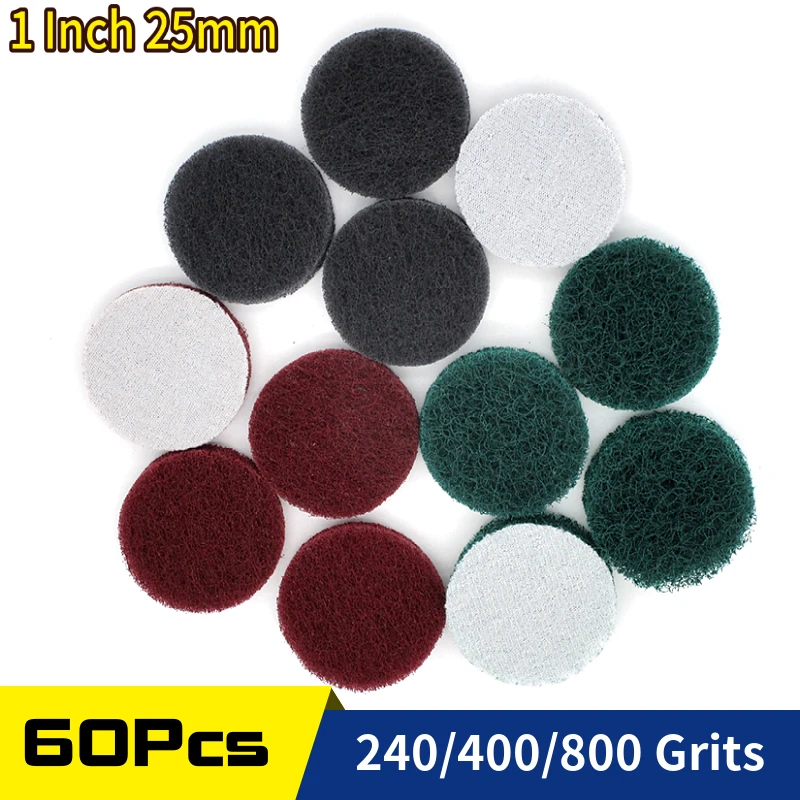 

60 PCS 1 Inch 25mm 240-800 Grit Multi-purpose Flocking Scouring Pad Industrial Heavy Duty Nylon Cloth for Polishing & Grinding