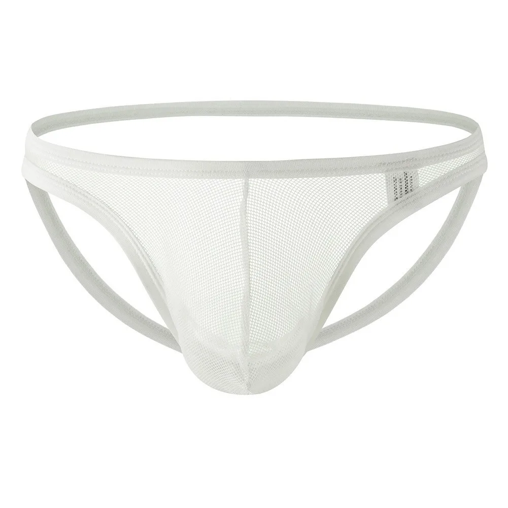 Men's Seamless Mesh Sheer Thong Underwear Bulge Pouch Solid Backless G-String Thin Belt Thong Briefs T-back Lingerie