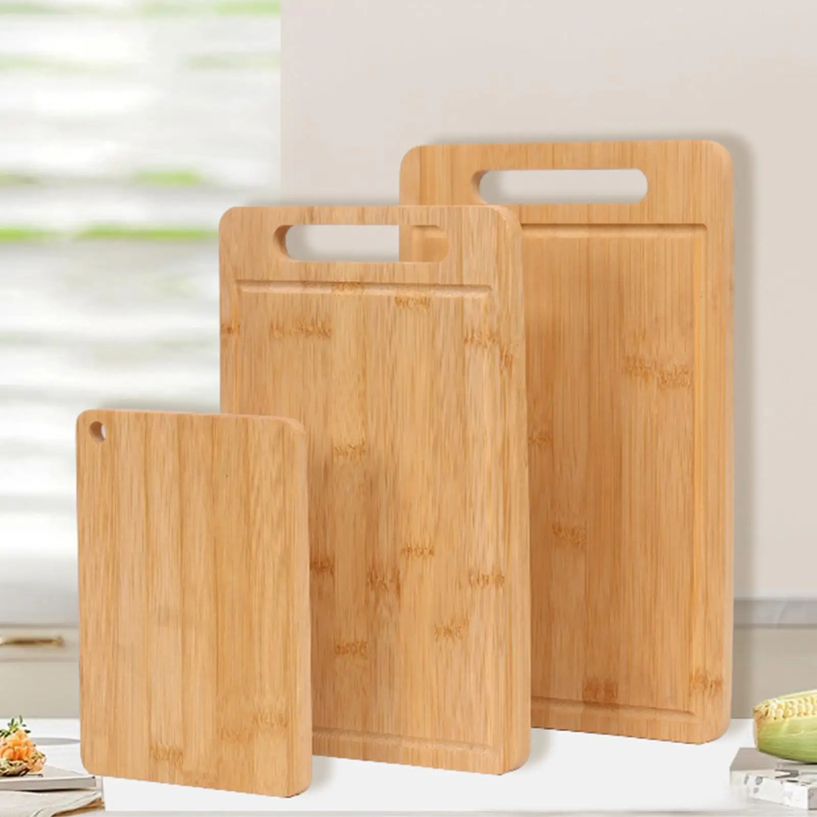 Tábua de corte de madeira, mesa de corte de alimentos de bambu, tábua de servir de cozinha, painel de corte reforçado para carne, frutas, legumes, pão