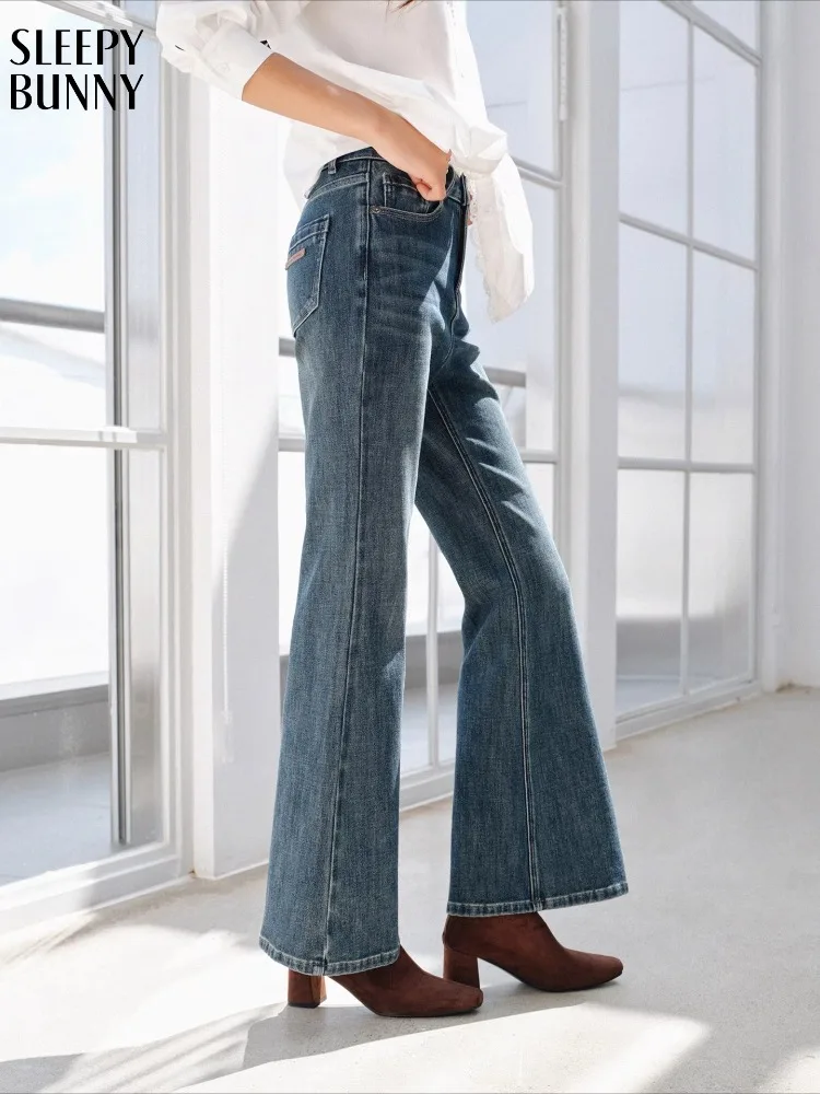 

Vintage Blue Flared Jeans Women High Waist Stretch Denim Pants Slim Fit Washed Bell Bottom Trousers Autumn Casual Retro Outfits