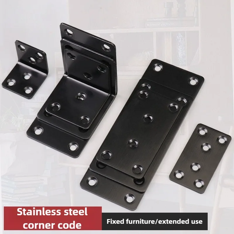 

4Pcs L-Shaped Heavy Duty Stainless Steel 90 Degree Black Right Angle Corner Brace Brackets Joint Wood Furniture Shelf Supporter