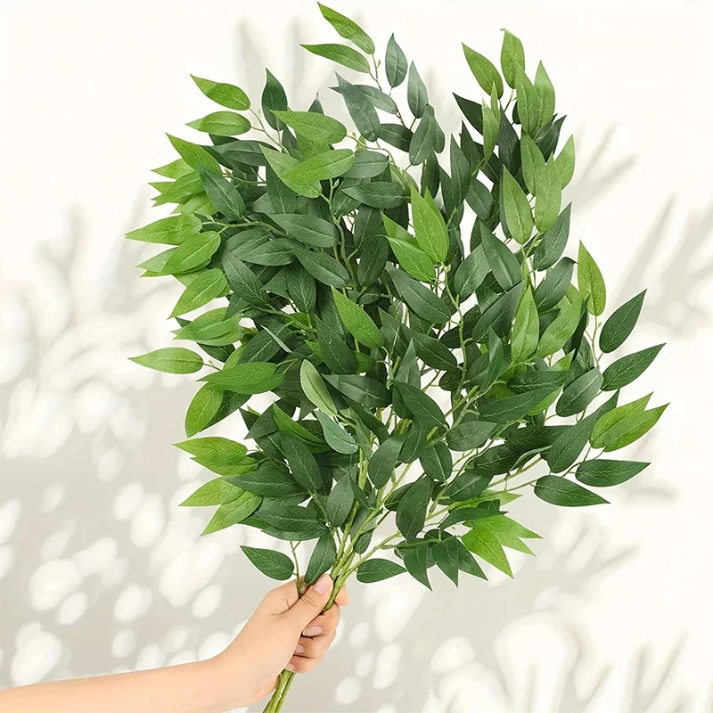 10PCS Artificial Plants Italian Ruscus Greenery Stems Spring Faux Shrub Bushes Green Leaves for Wedding Arch Bouquet Home Decor