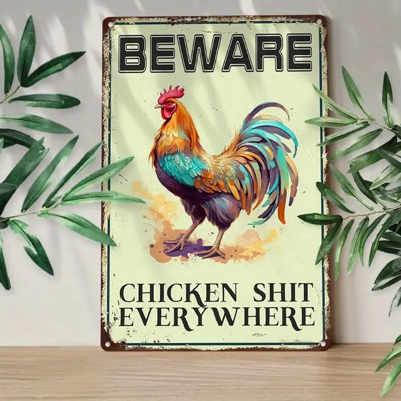 Vintage Beware Chicken Shit Everywhere Aluminium Metal Tin Sign 8x12 Inch Tin Poster Wall are Decor New