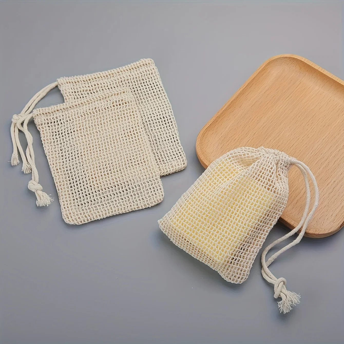 

Natural Cotton Soap Saver Bag, 3 Pieces Eco-friendly Handmade lathering Cotton Mesh Soap Pouch For Body Cleansing Skincare