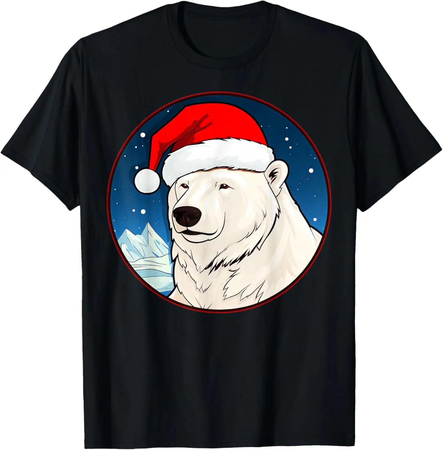 

Christmas Polar Bear Graphic Tee Men Breathable Cotton Santa Hat Winter Holiday T-Shirt