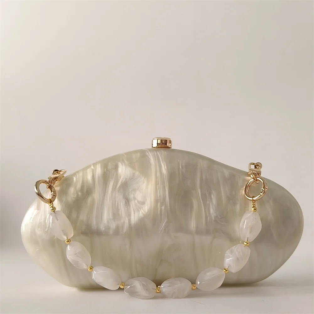 

Luxury Elegant Evening Bags Beige Ivory Handmade Shell Purse European American Fashion Shoulder Bags Box Acrylic Lady Handbags