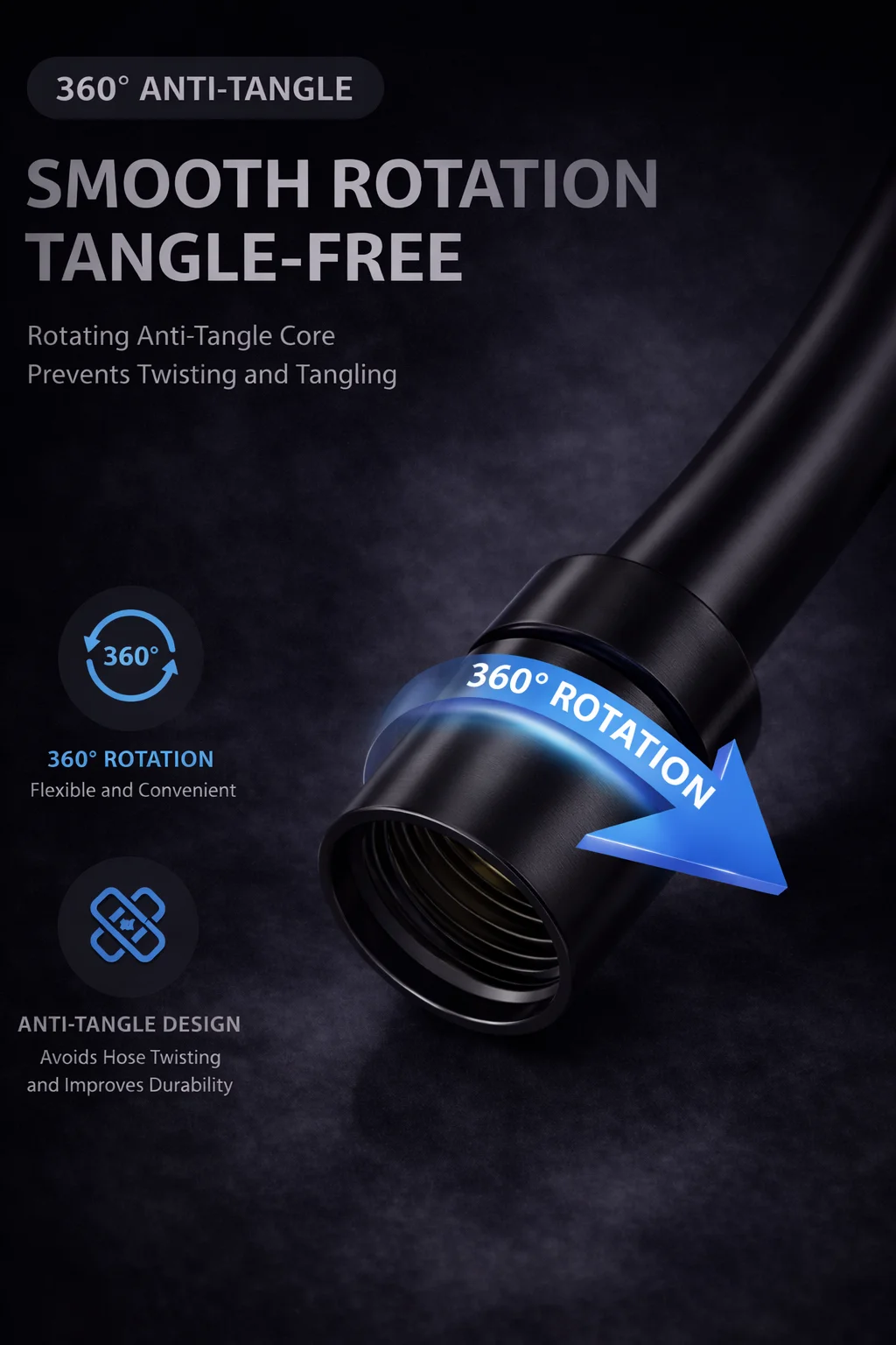 Matte Black PVC Shower Hose G1/2 360° Anti Tangle Flexible High Pressure Bath Pipe for Bathroom
