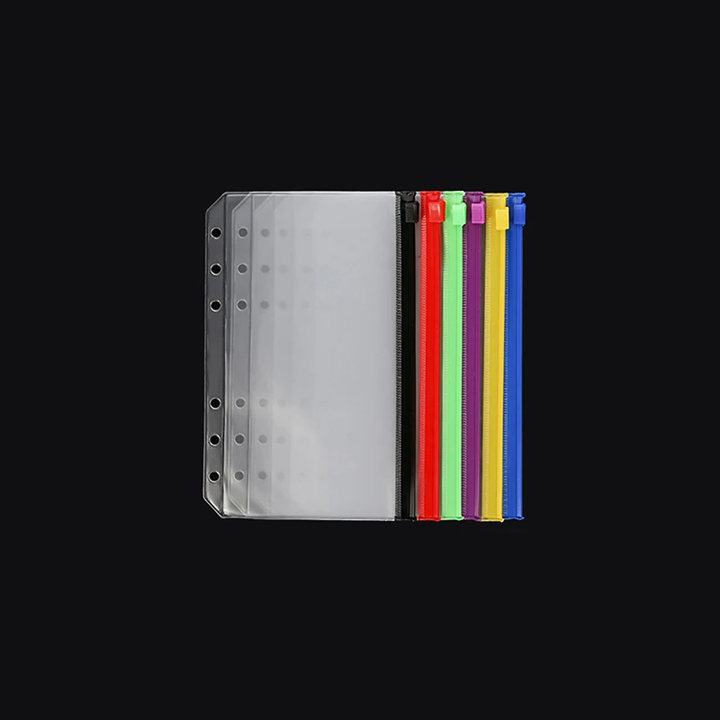 1/6PCS A6 Waterproof PVC Cash Budget Envelopes Zipper Binder Pouches 6-Hole Binder Pockets For Notebook Planner Journey Binders
