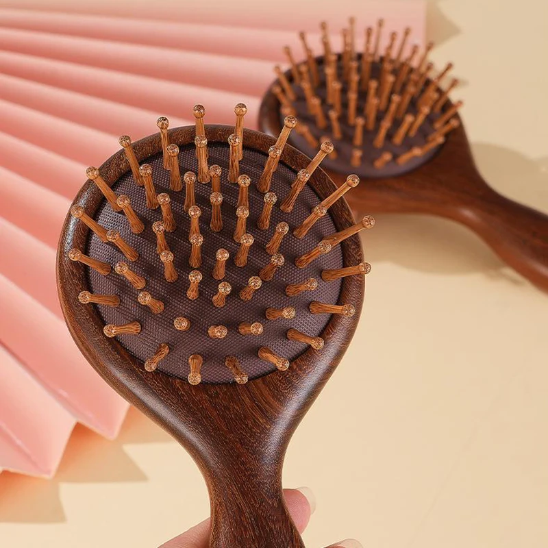 

Мини-золотая расческа с воздушной подушкой из сандалового дерева, антистатическая массажная деревянная расческа, расческа для вьющихся волос, щетка для вьющихся волос