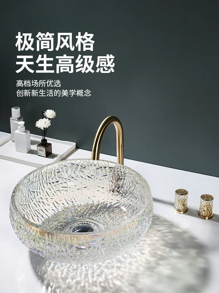 Innovative, stylish and simple crystal wash basin glass wash basin small size table basin round