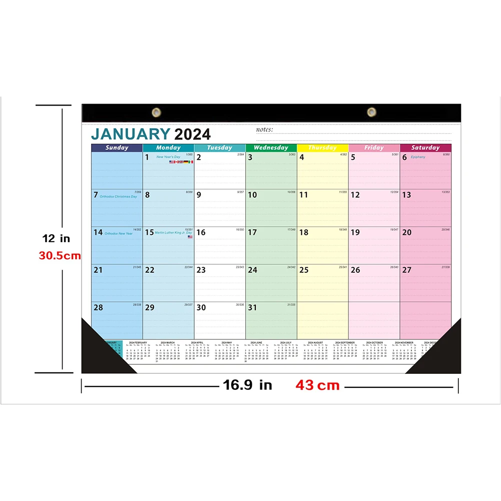 Grande Wall Calendar, Calendário Mensal Desk, 2024.1.-2025.6 Wall Hanging Schedule for Home, Agenda Organizer, 2024