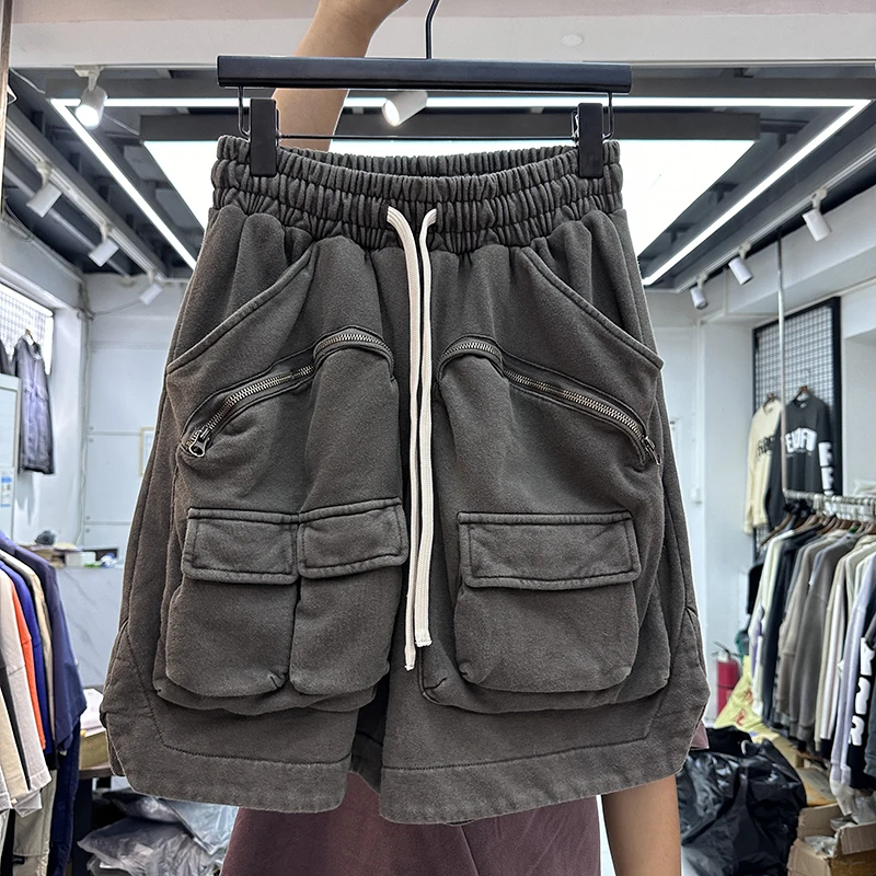 

Retro Faded Multi-Pocket Zipper Work Trousers Loose Casual Shorts for Men And Women Summer High Street Style Leisure Pants