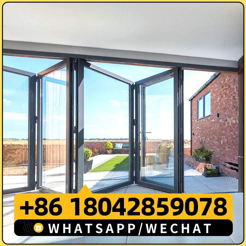 MJL folding frameless glass door tempered glass lowe glazed sliding folding door