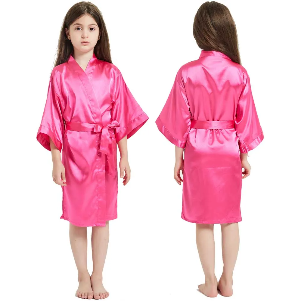 Wedding Party Team Bride Robe Kids Kimono Satin Pajamas Bridesmaid Bathrobe Kids Bath Loungewear Enfant Satin Robes Kimono