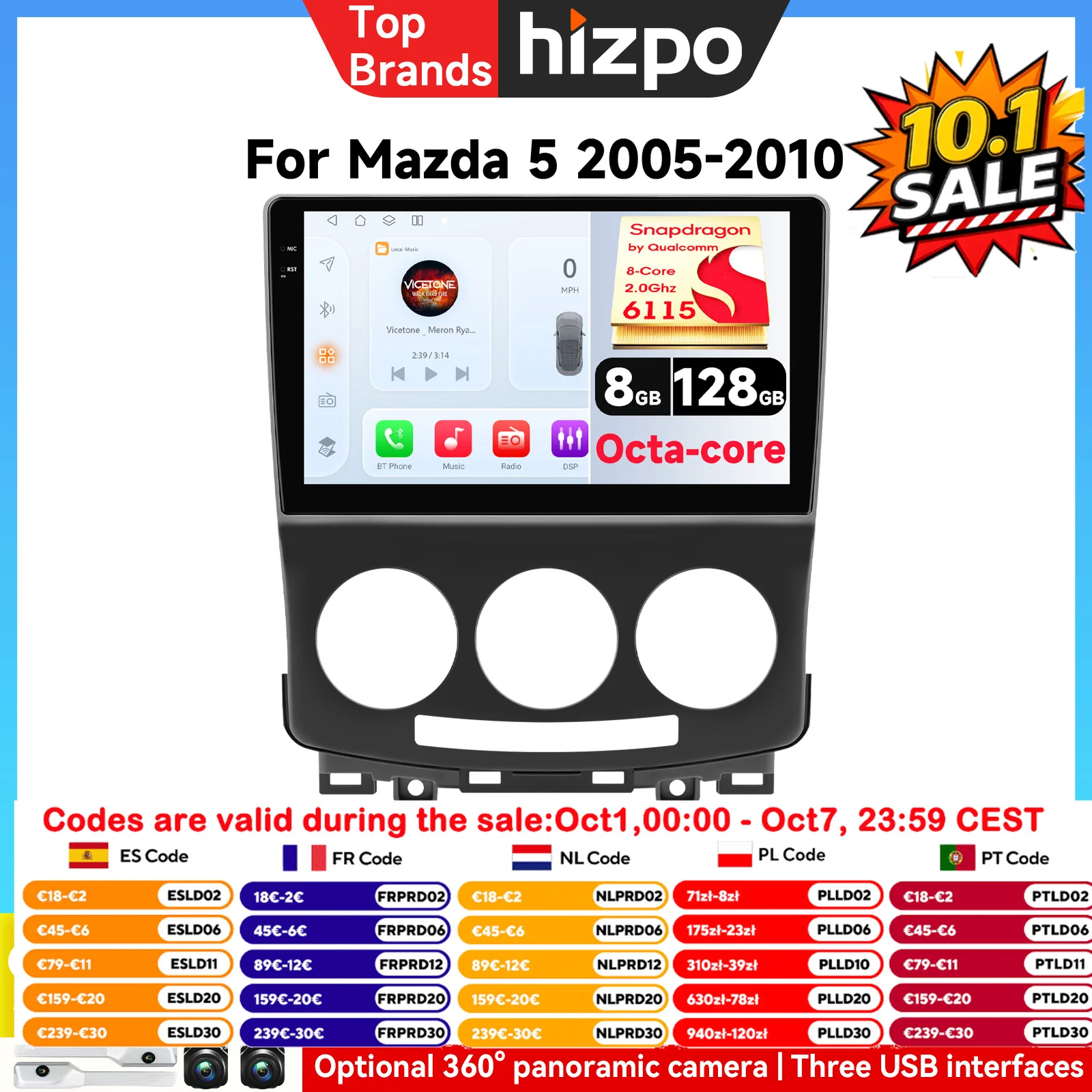 Schermo Intelligente per Auto Mazda 5 2005 - 2010, Autoradio Multimediale con Navigatore, Android Auto, Carplay, Wifi, GPS, Stereo