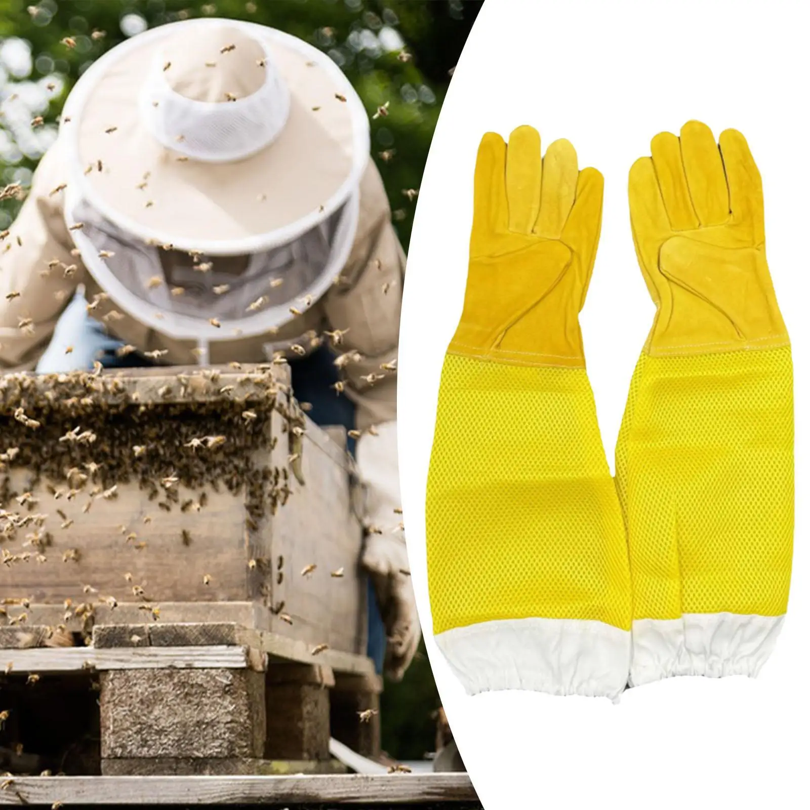 

Beekeeping Gloves Comfortable Leather Beekeeping Supplies Beekeeper Gloves Professional with Protective Ventilated Long Sleeves