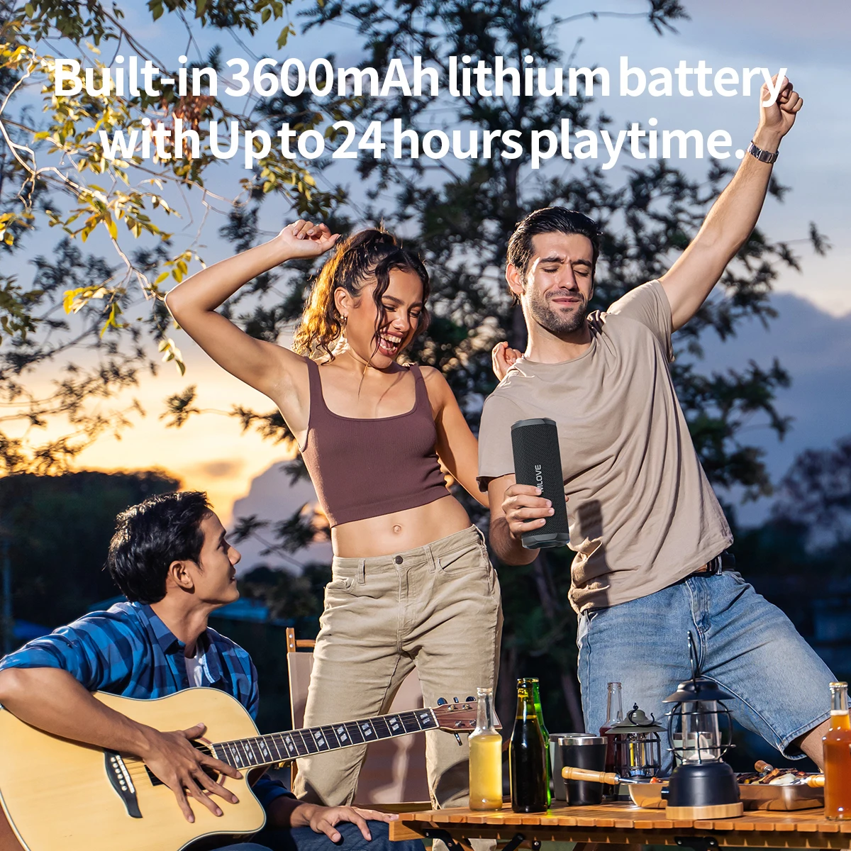 MLOVE P2 Portable Bluetooth Speaker, Bluetooth 5.3, Dual Speakers, RGB Lights, IPX7 Waterproof, TWS Connectivity