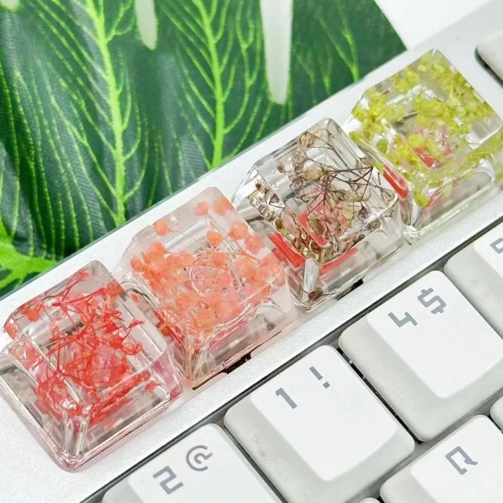 Translucent Dried Flower Keycaps OEM R4 Gypsophila Mechanical Keyboard Keycap Decoration Handmade Resin Keycap Cross Axis