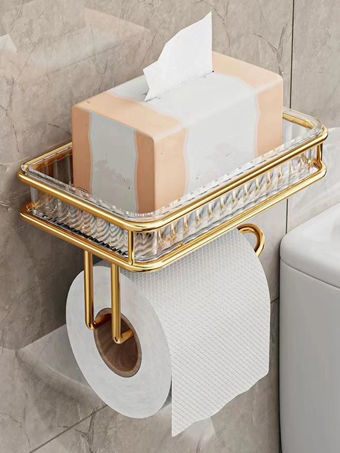 Caja de pañuelos de baño ligera de lujo, estante sin perforaciones, colgante de pared, baño, pared de inodoro, bandeja de papel de aromaterapia, envío directo