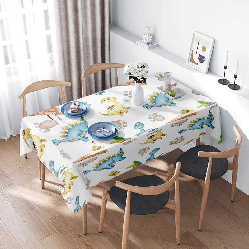 

Decorative tablecloth featuring a playful dinosaur theme for children's parties or everyday use suitable for home dining tables.