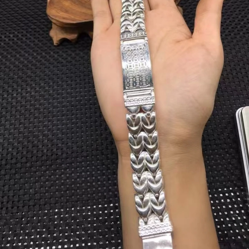 Old Tibetan Silver Inlaid Chinese Zodiac Yellow Dragon Bracelet Fashion Personality Men and Women Couples Gift 5