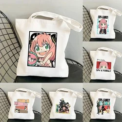 SPYFAMILY Anya borsa per la spesa da donna stampata Anime giapponese borsa Harajuku da donna in tela di cartone animato borsa di grande capacità