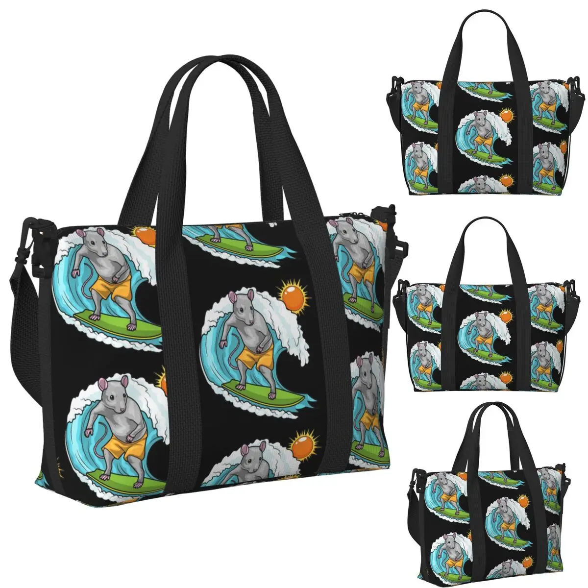 

Rat Summer Surfer Beach Travel Bag Large Capacity Tote Bags for Gym Sport Women Shopping Duffle Shoulder Bag