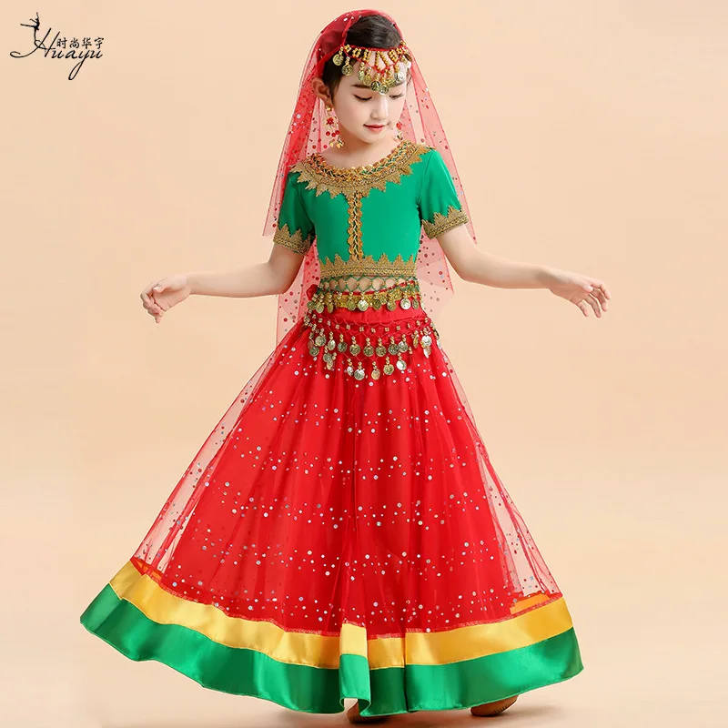 1 ensemble/lot enfants mode costumes de danse du ventre princesse vêtements de danse indienne halloween jour danse folklorique cosutmes